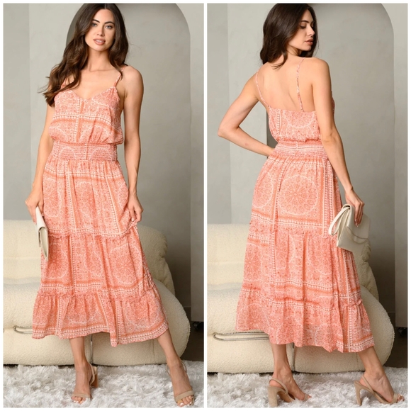 Dresses & Skirts - Boho Chic Coral Spaghetti Straps Maxi Dress